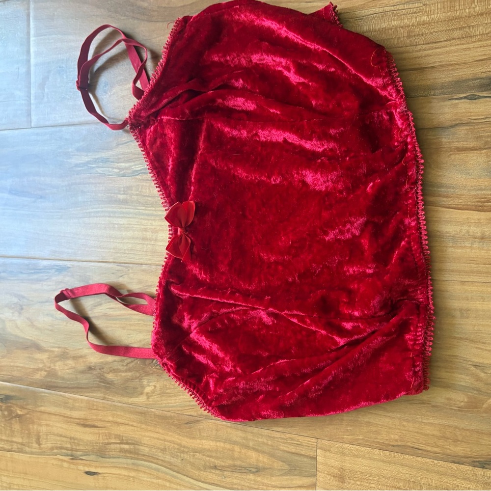 Velvet Red Crop Cami Top with Bow Detail